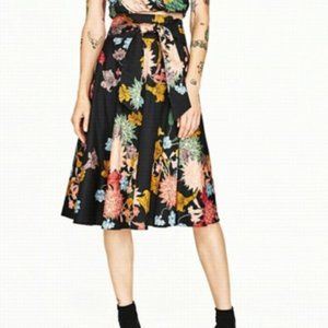 Zara Basic Black Floral Tie Skirt